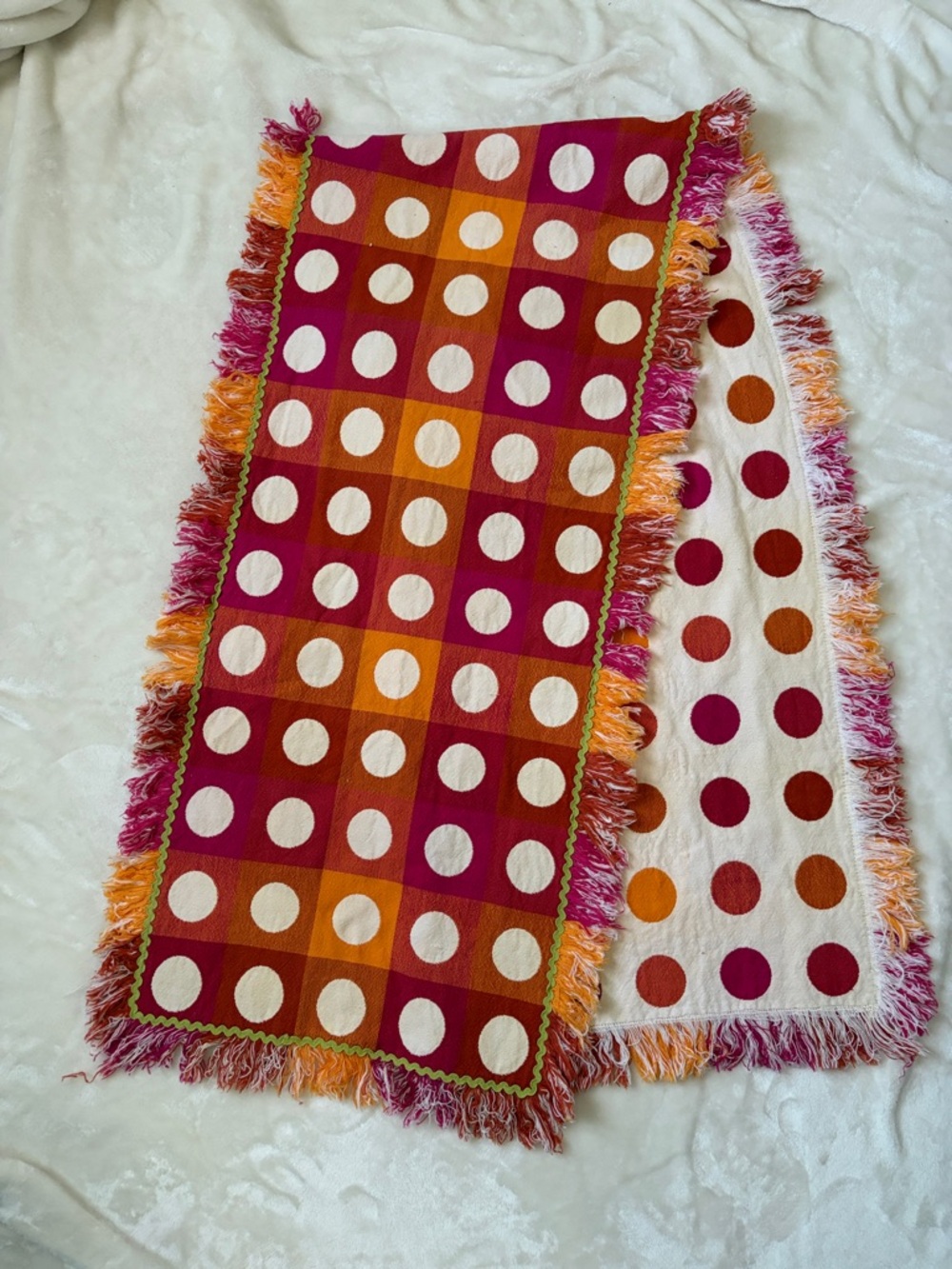 Pier 1 Pink and Orange Polka Dot Fringe Table Runner
